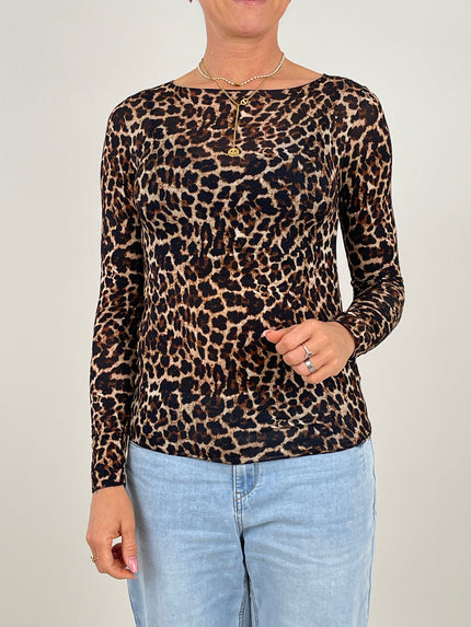 Langarmshirt mit Cashmere Leo in Camel/Schwarz Artikel 6447