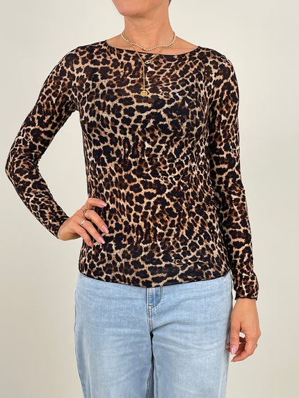 Langarmshirt mit Cashmere Leo in Camel/Schwarz Artikel 6447