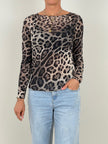 Langarmshirt mit Cashmere Leo in Taupe/Schwarz Artikel 6448