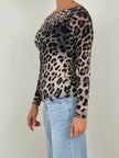 Langarmshirt mit Cashmere Leo in Taupe/Schwarz Artikel 6448