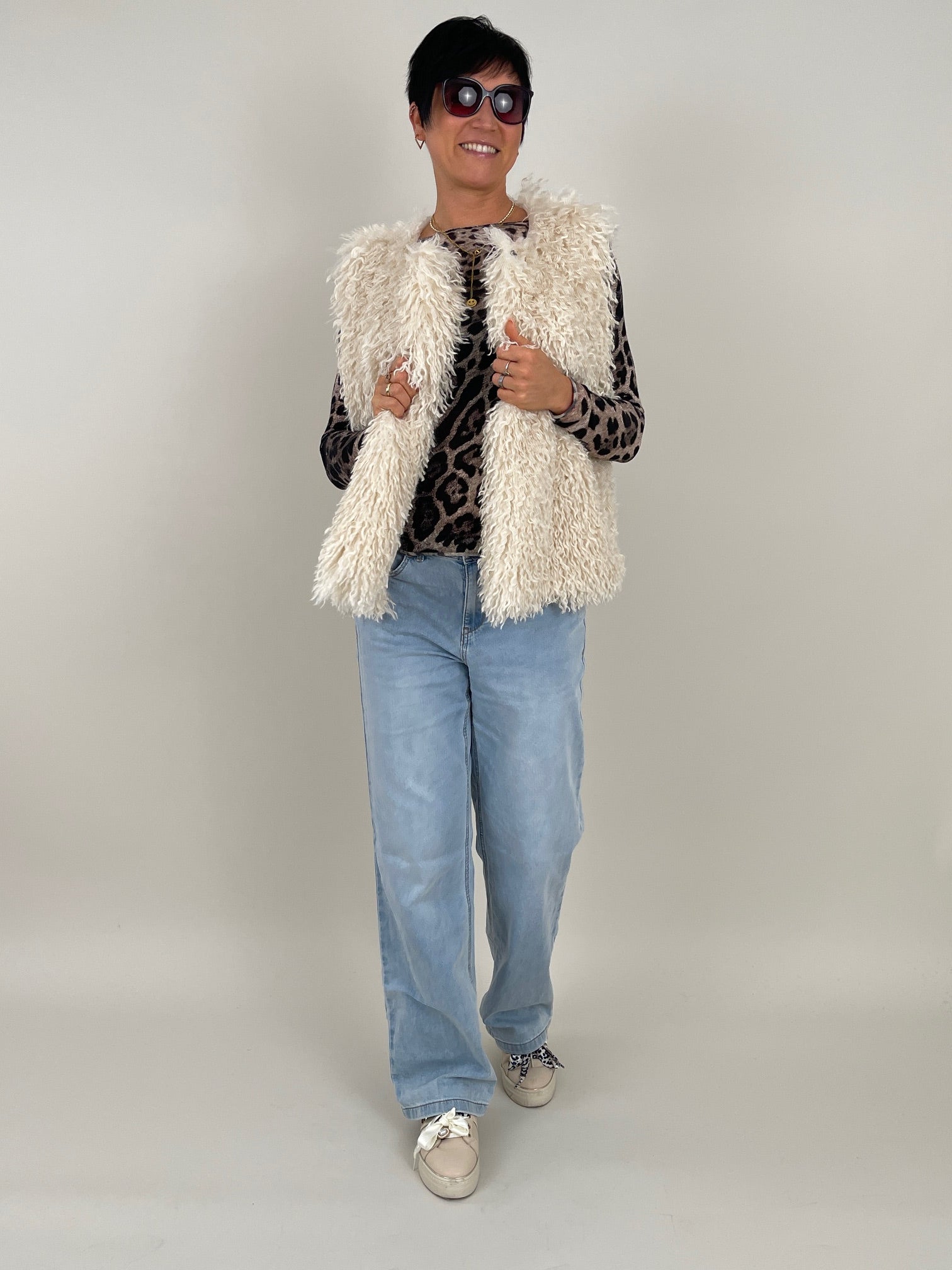 Flauschige Teddy Weste in Creme Artikel 6449