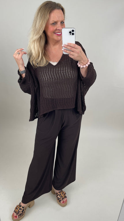 Pullover Lochmuster in Mokka Artikel 5998