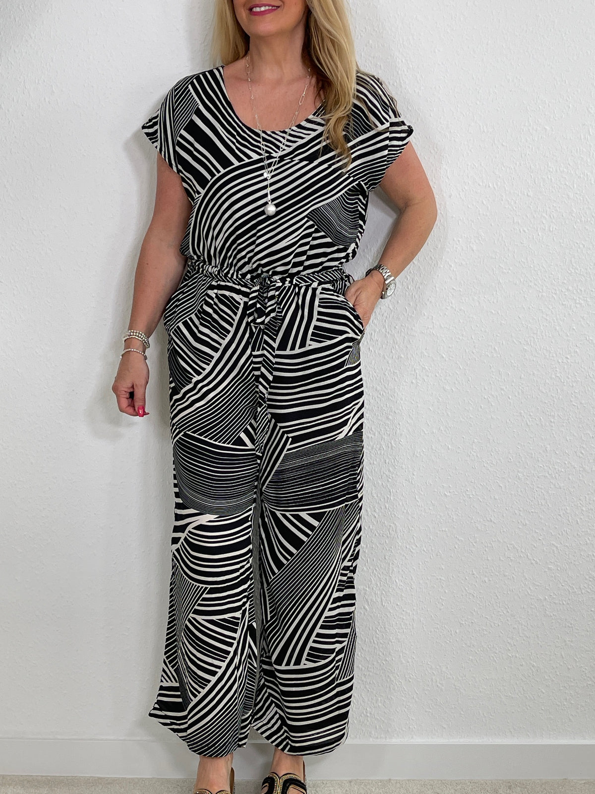 Jumpsuit gemustert in Schwarz/Creme