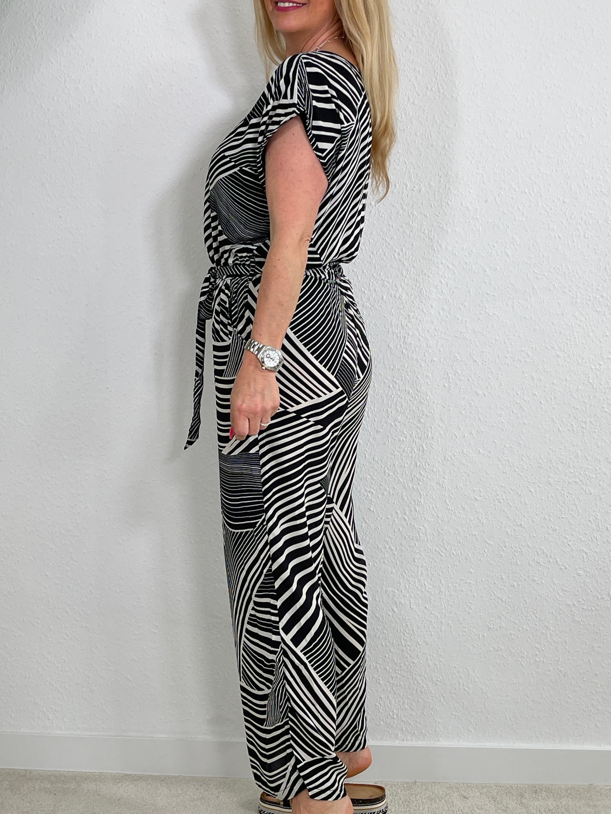 Jumpsuit gemustert in Schwarz/Creme