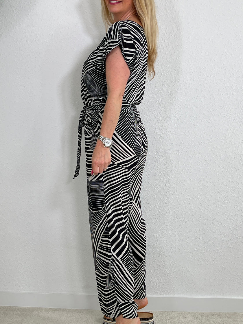 Jumpsuit gemustert in Schwarz/Creme
