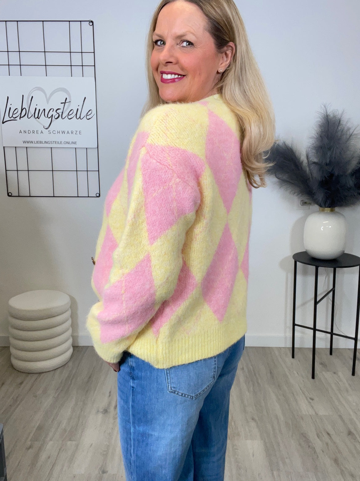 Cardigan Rauten in Gelb/Rosa Artikel 6700