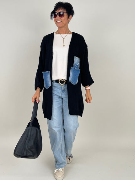 Cardigan Jeans-Details in Schwarz Artikel 6377