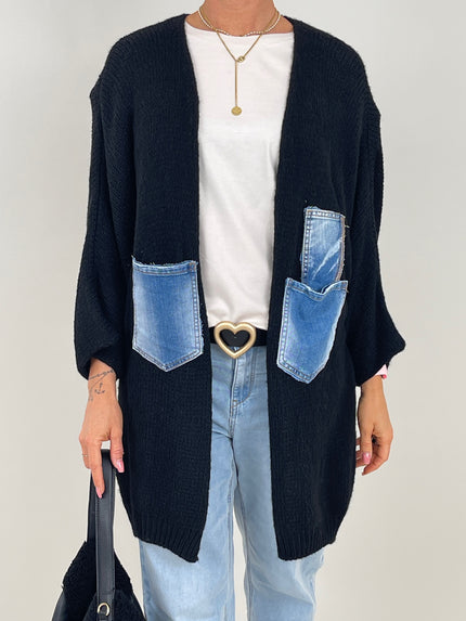 Cardigan Jeans-Details in Schwarz Artikel 6377