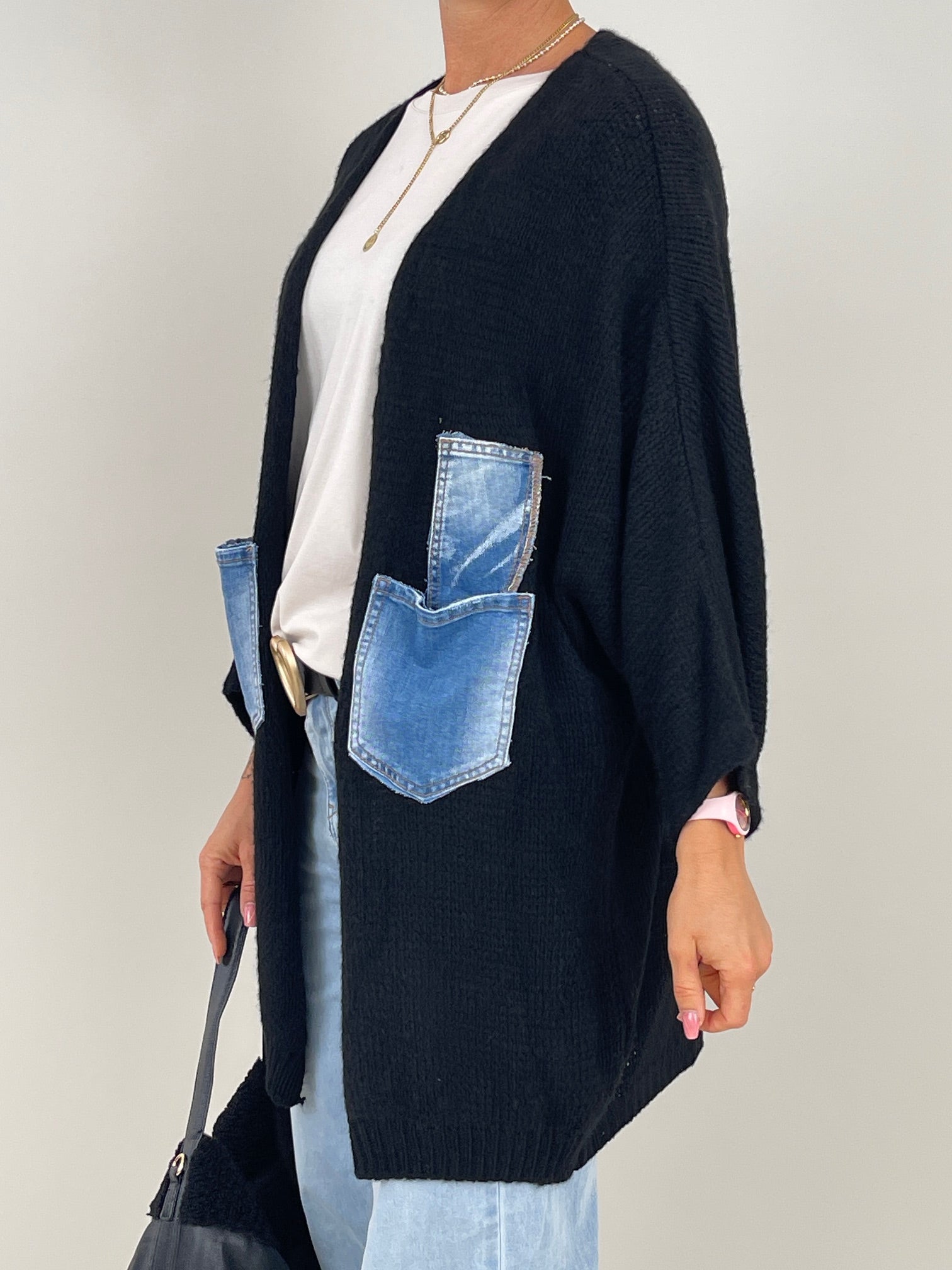 Cardigan Jeans-Details in Schwarz Artikel 6377
