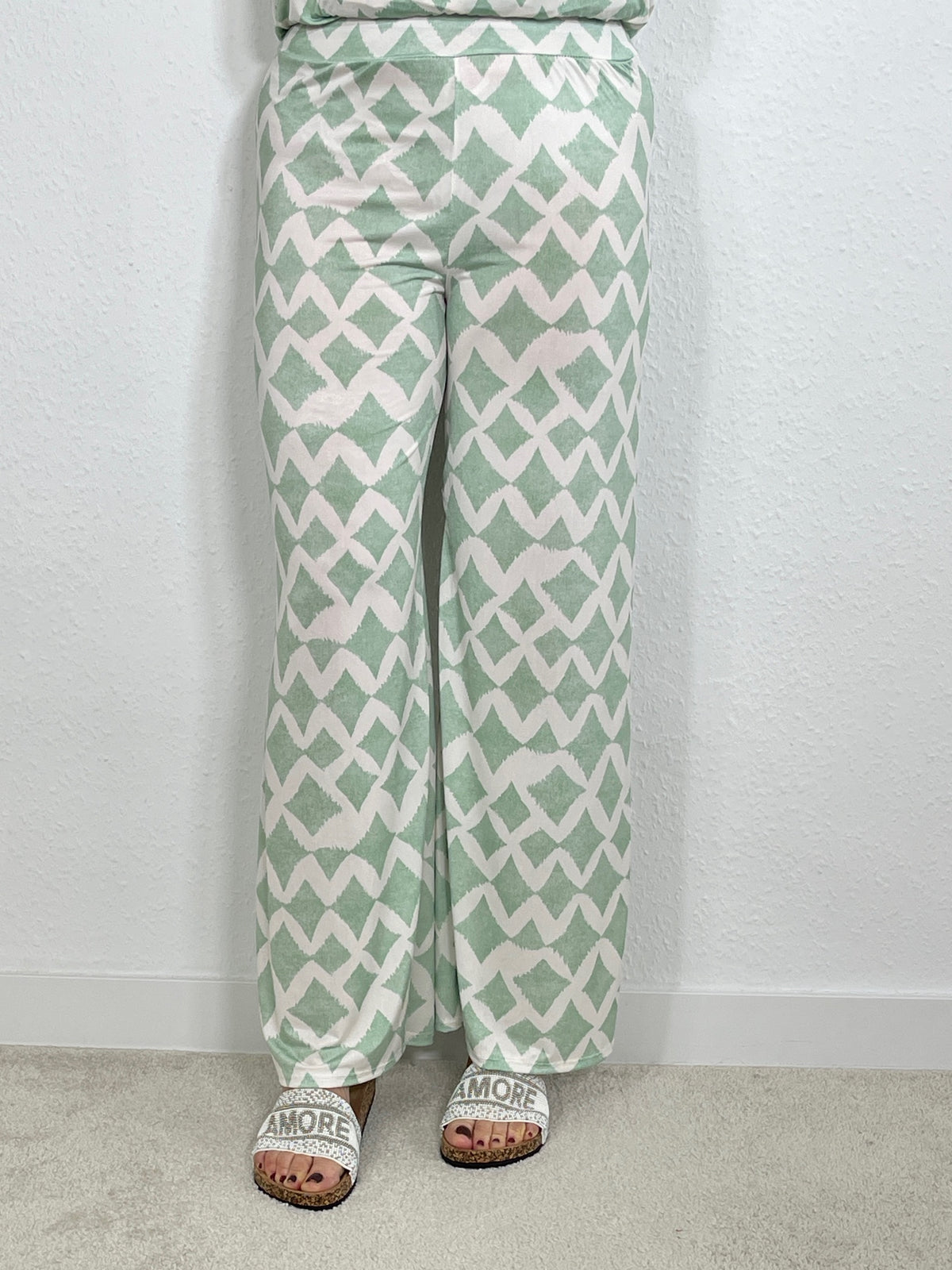 Marlene Hose Rautenmuster in Salbei/Offwhite