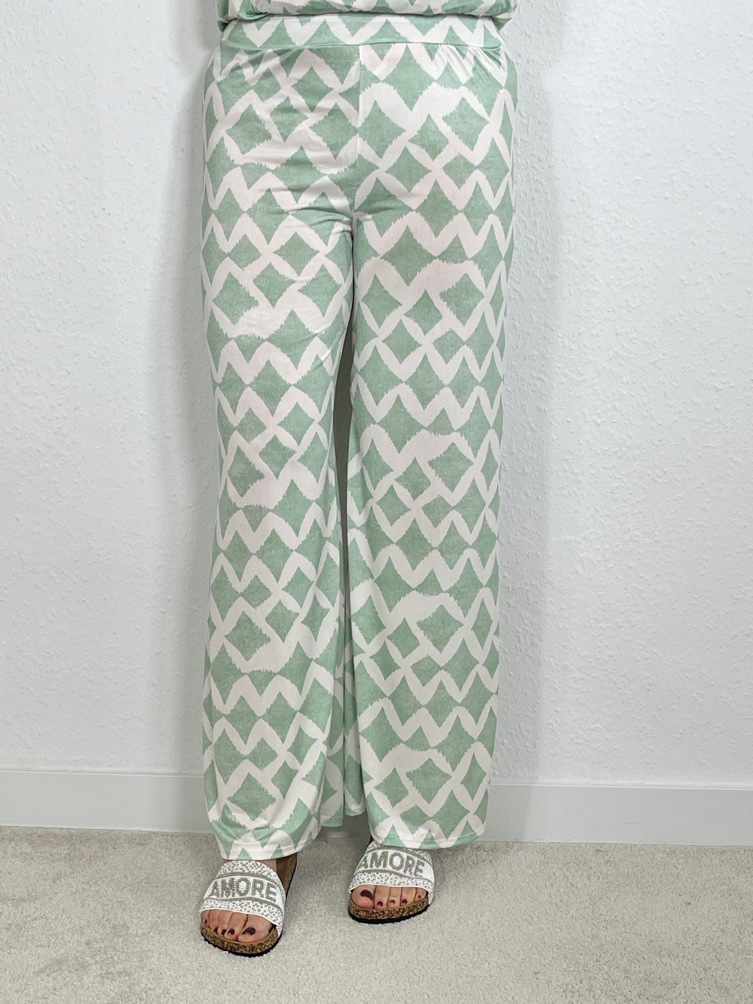 Marlene Hose Rautenmuster in Salbei/Offwhite