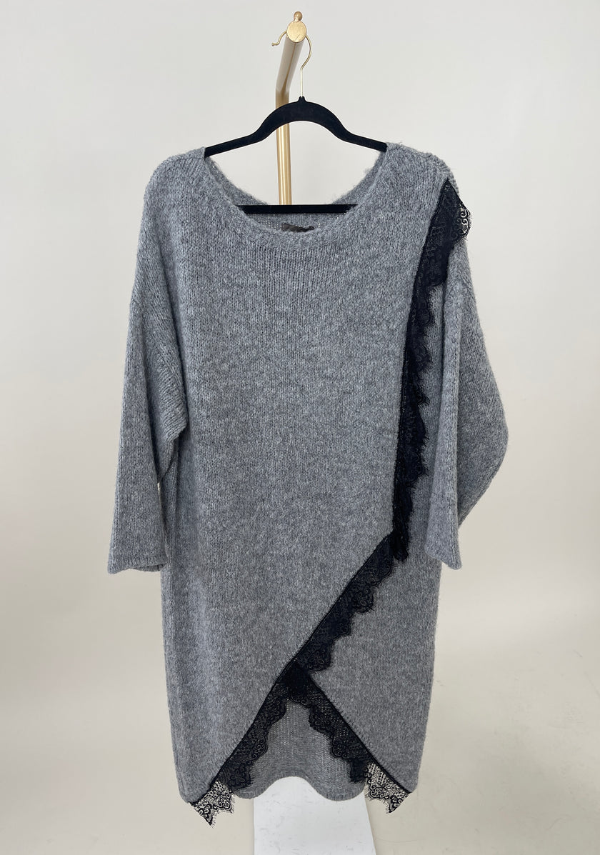 Strickkleid Wickeloptik in Grau Art. 6623