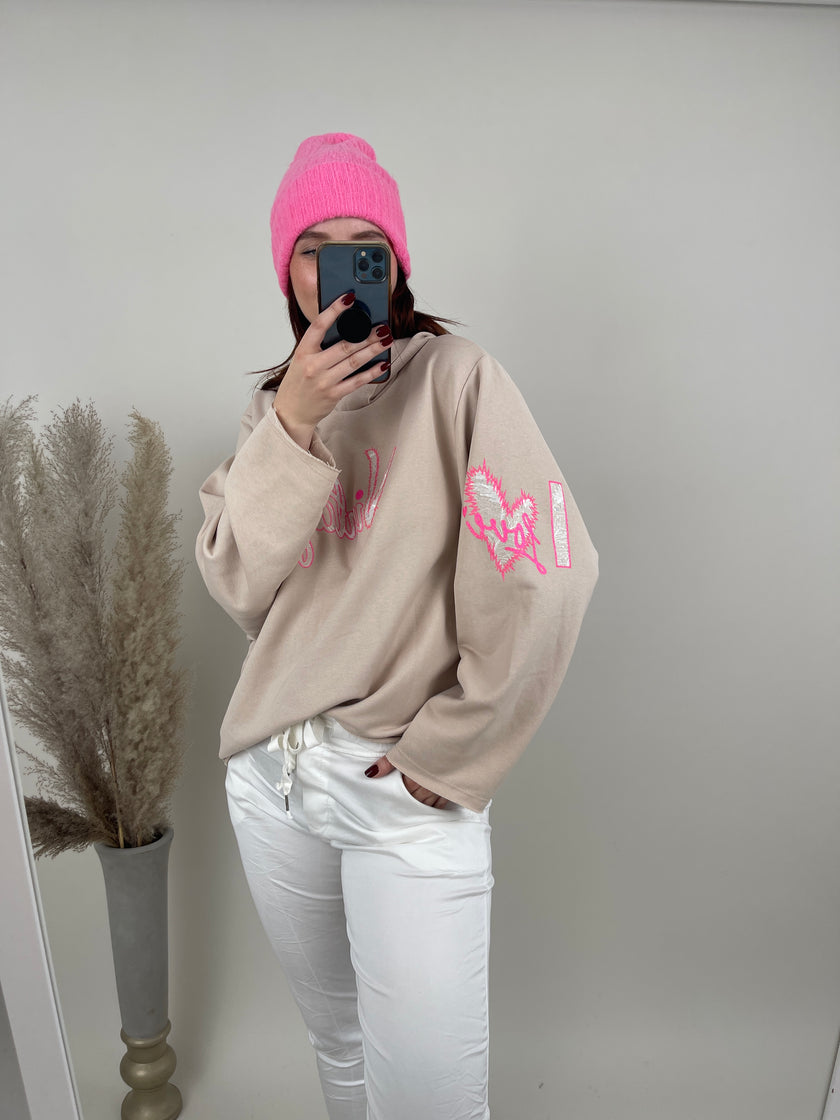 Sweatshirt mit Print in Beige/Pink Artikel 6697