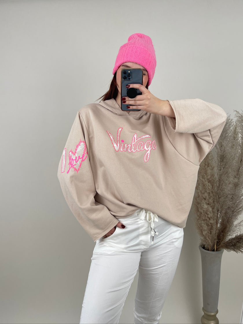 Sweatshirt mit Print in Beige/Pink Artikel 6697