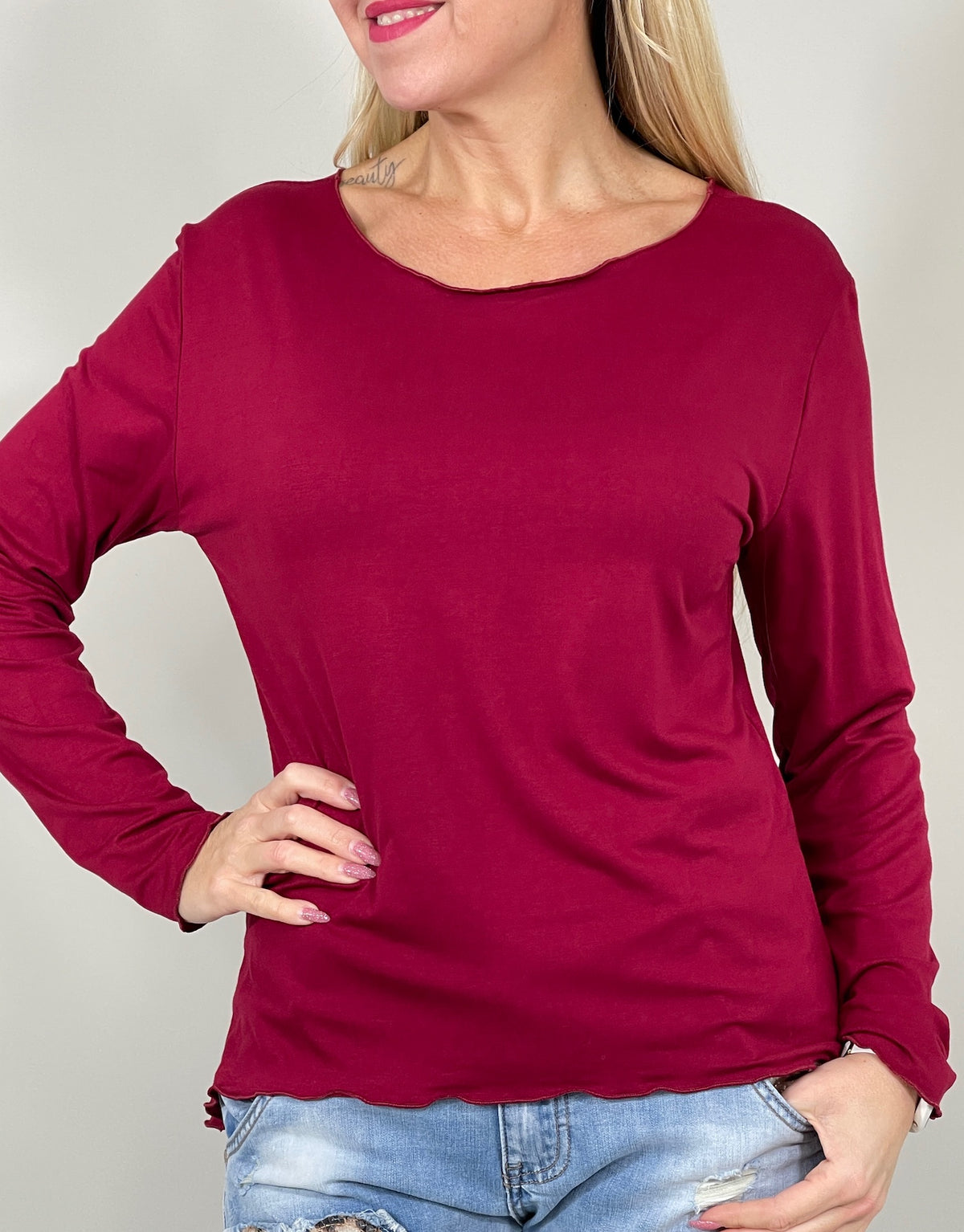 Langarmshirt Uni Basic in versch. Farben