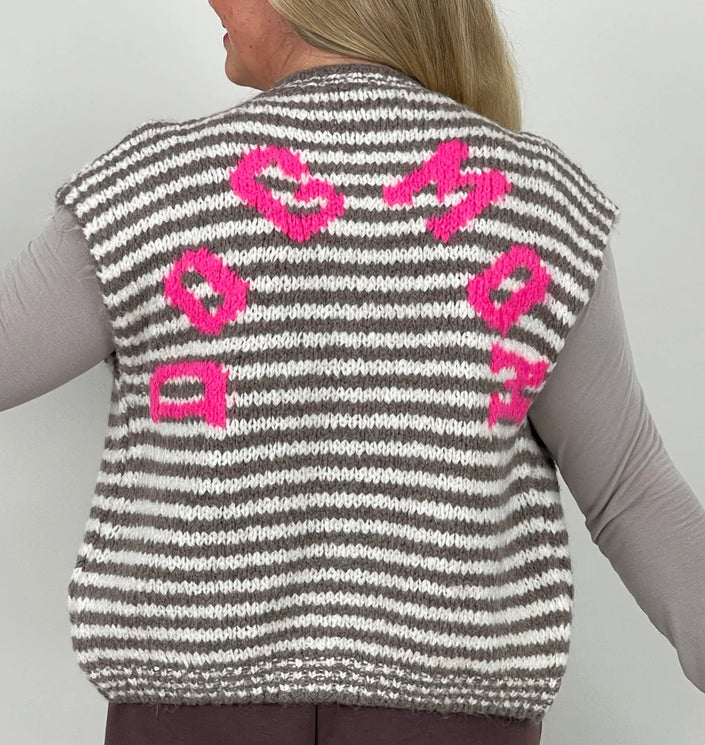 Strickweste Streifen Dog Mom in Taupe/Creme