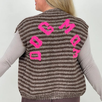 Strickweste Streifen Dog Mom in Mokka/Taupe