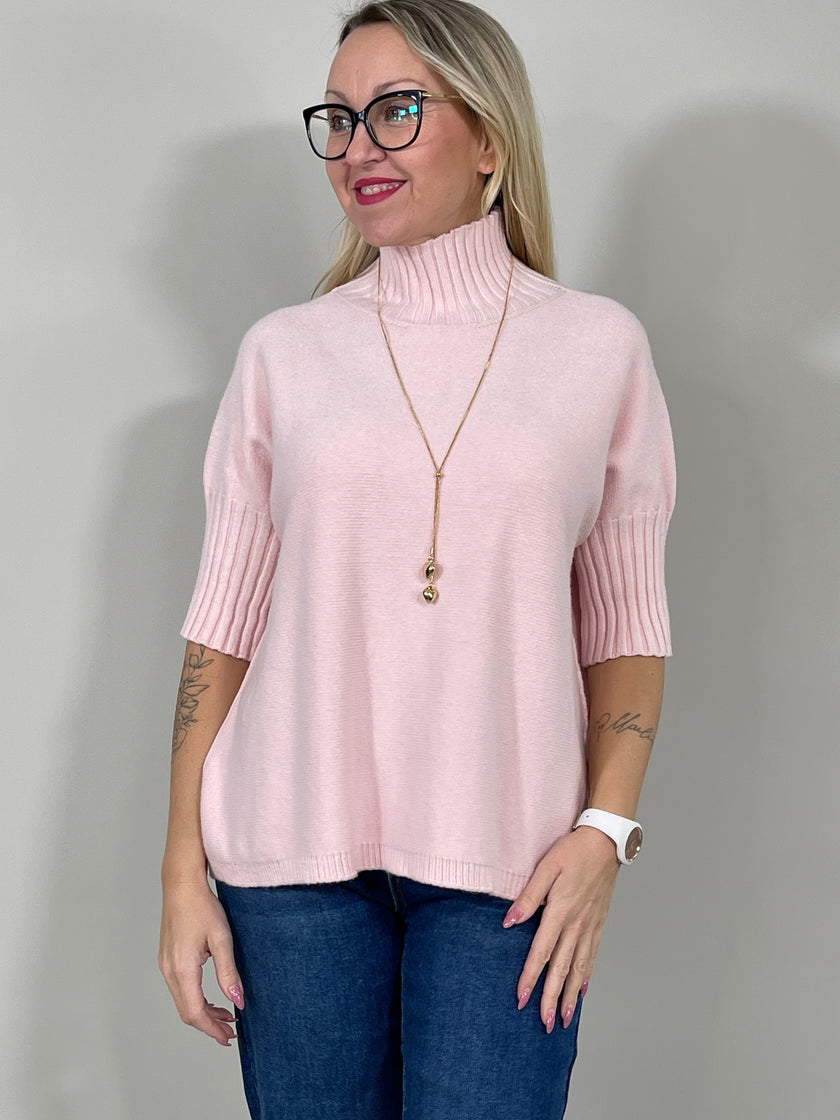 Pullover mit Stehkragen 3/4 Arm in Rosa Artikel 5507