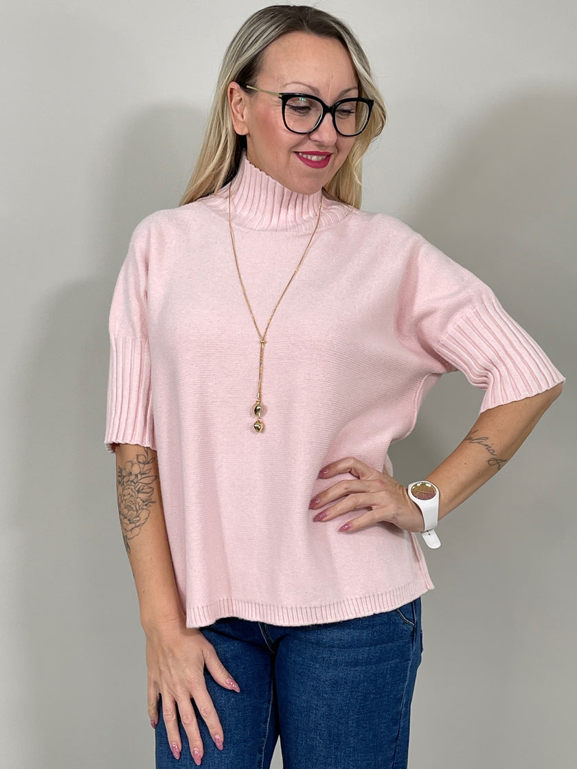 Pullover mit Stehkragen 3/4 Arm in Rosa Artikel 5507