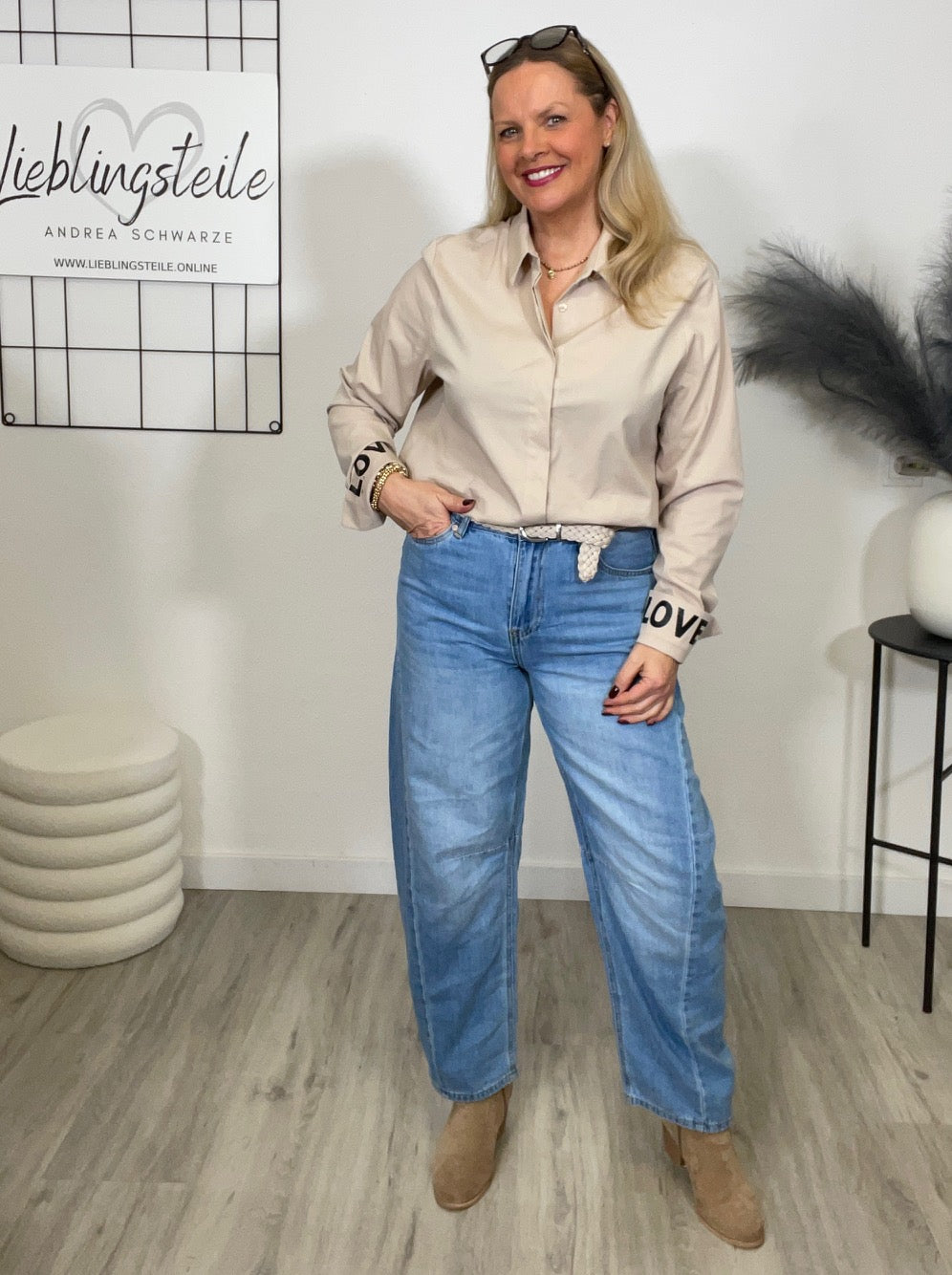 Jeans Ballon-Schnitt Helle Waschung