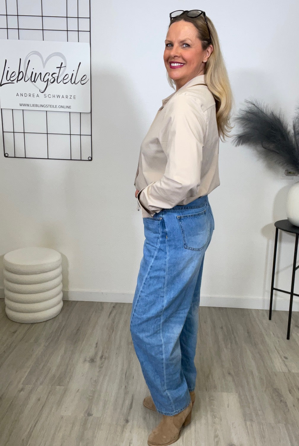 Jeans Ballon-Schnitt Helle Waschung