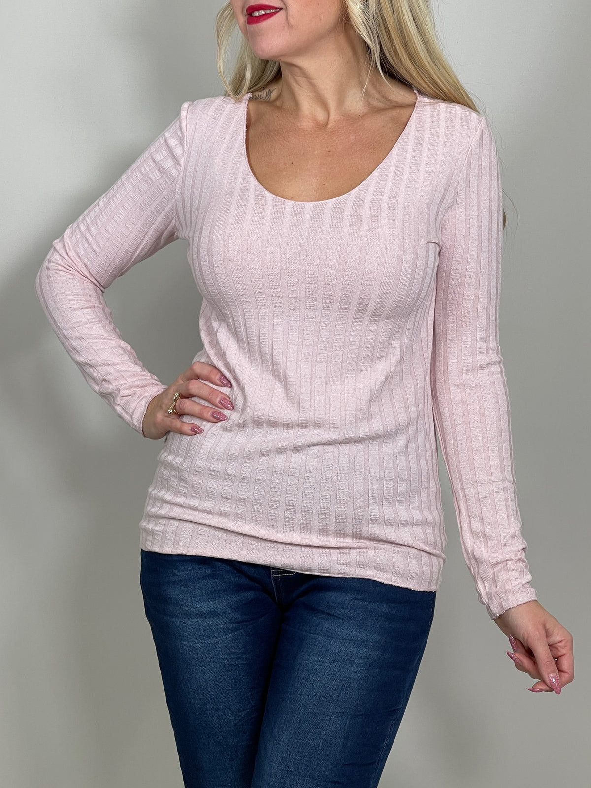Basic Langarmshirt Ripp-Optik in versch. Farben