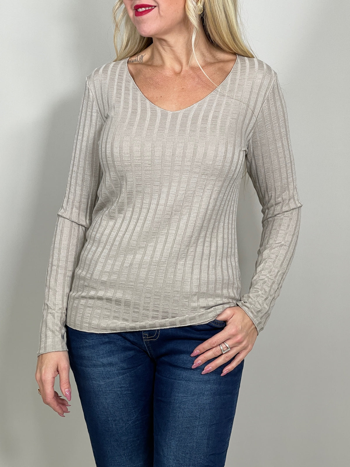 Basic Langarmshirt Ripp-Optik in versch. Farben