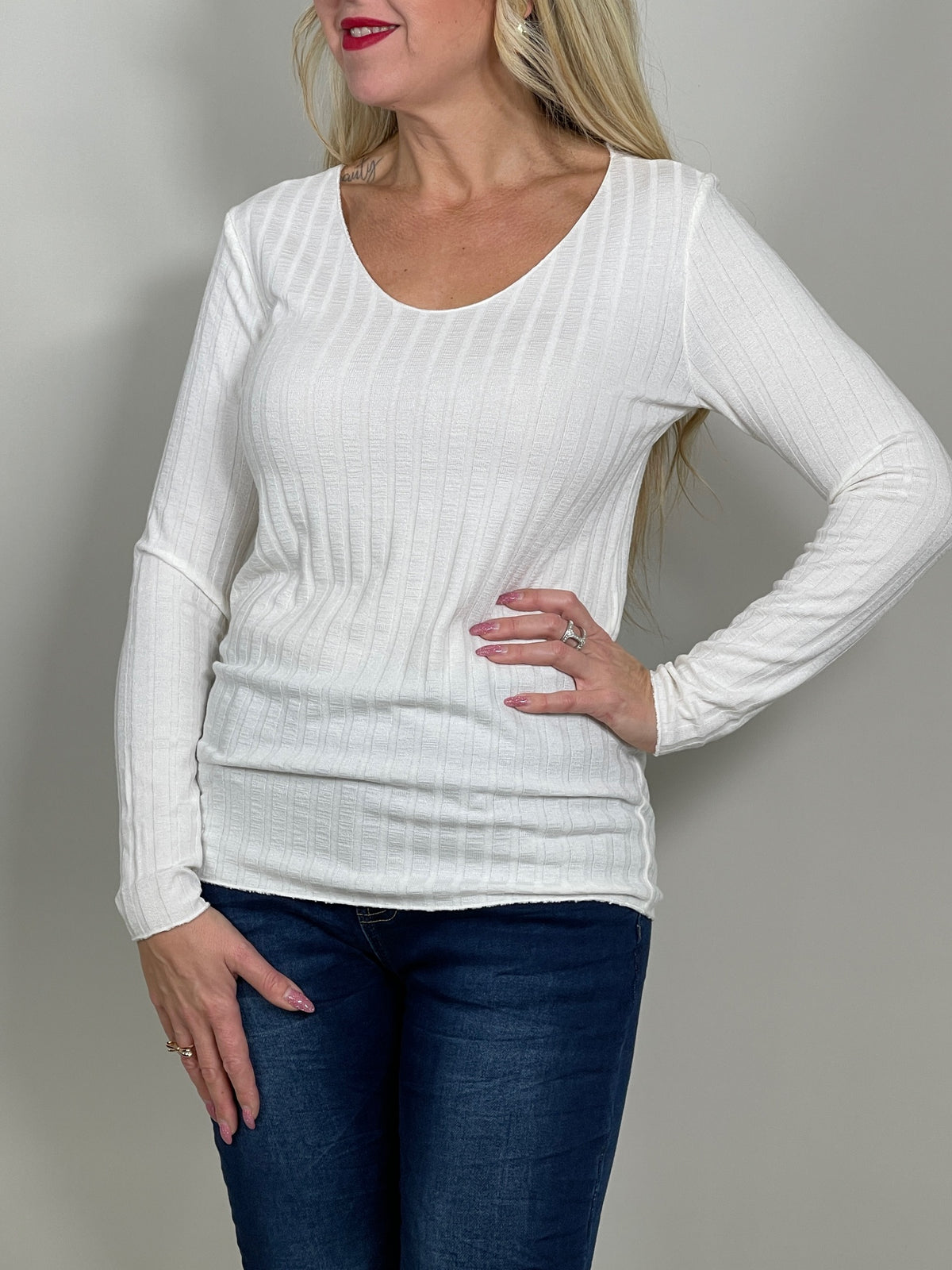 Basic Langarmshirt Ripp-Optik in versch. Farben