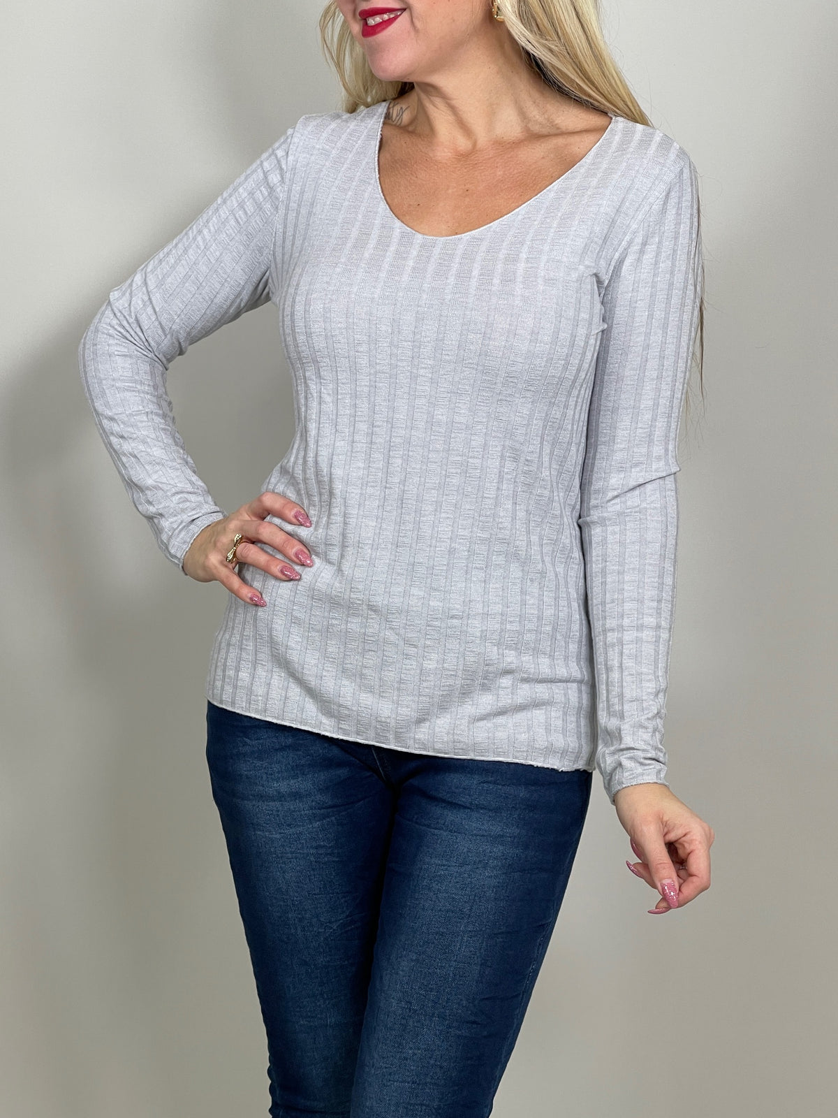 Basic Langarmshirt Ripp-Optik in versch. Farben