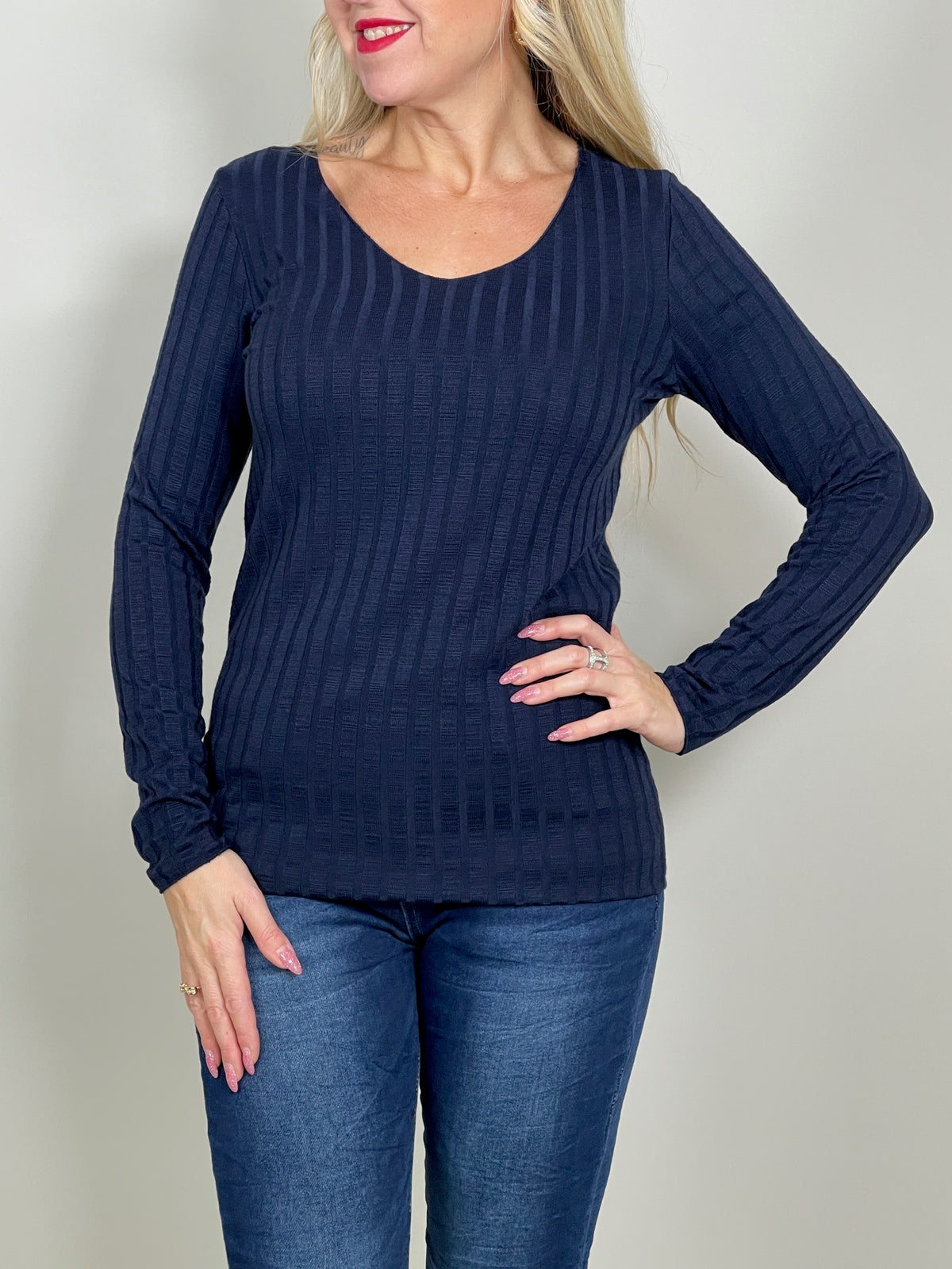 Basic Langarmshirt Ripp-Optik in versch. Farben