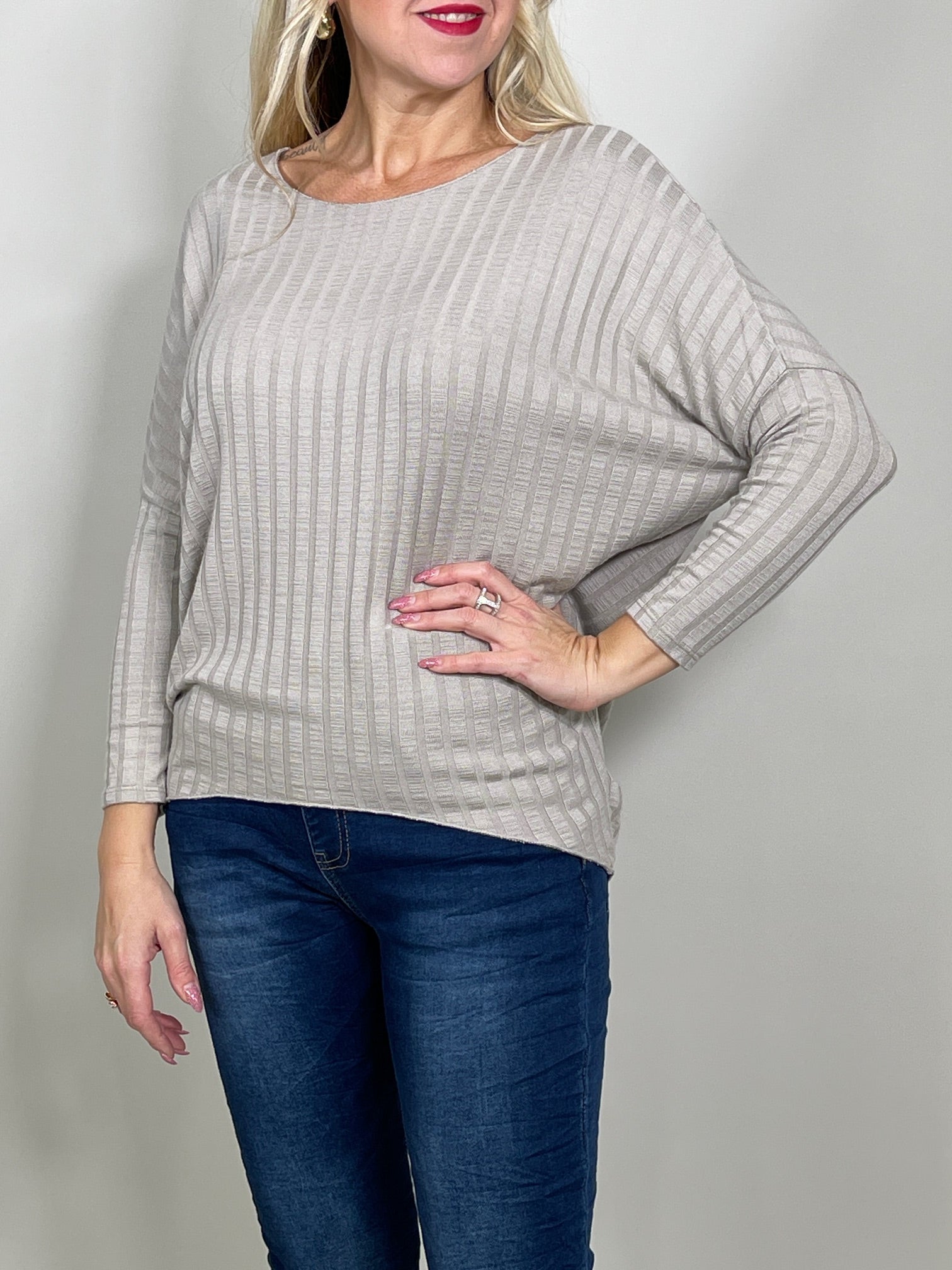 Basic Langarmshirt Ripp-Optik oversized in versch. Farben