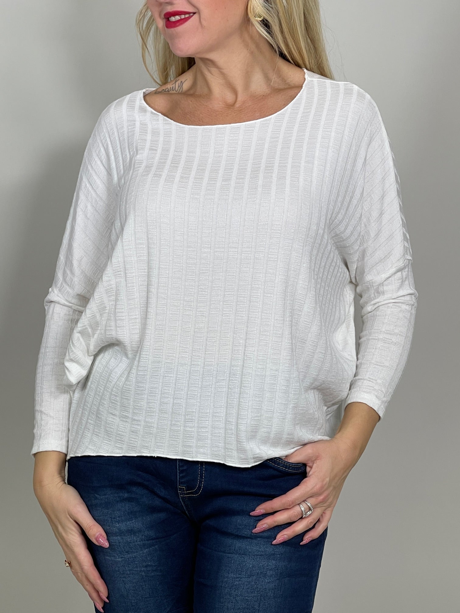 Basic Langarmshirt Ripp-Optik oversized in versch. Farben