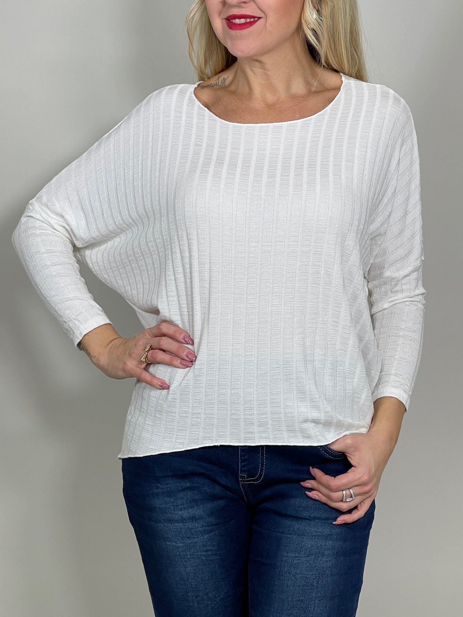 Basic Langarmshirt Ripp-Optik oversized in versch. Farben