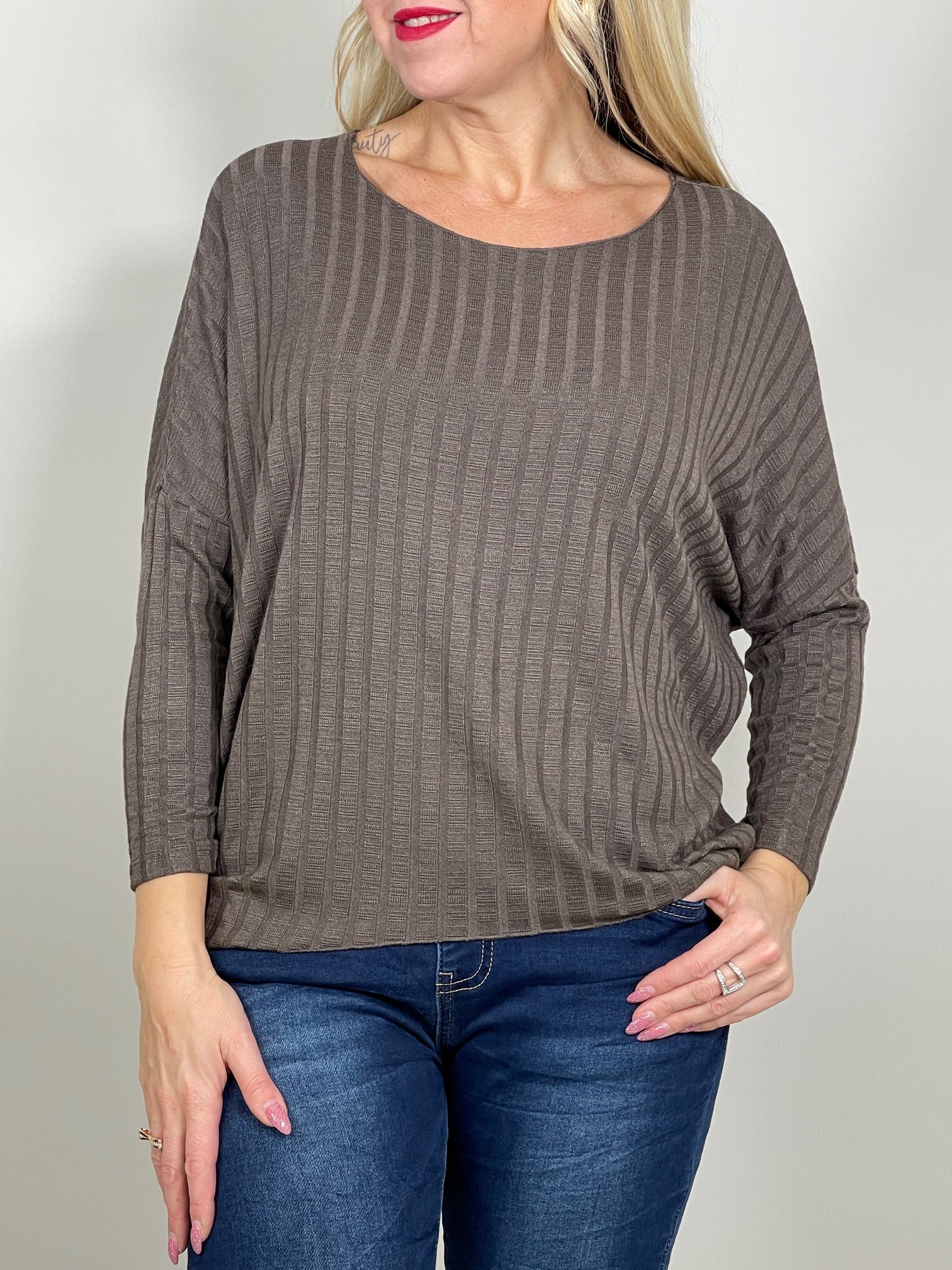 Basic Langarmshirt Ripp-Optik oversized in versch. Farben