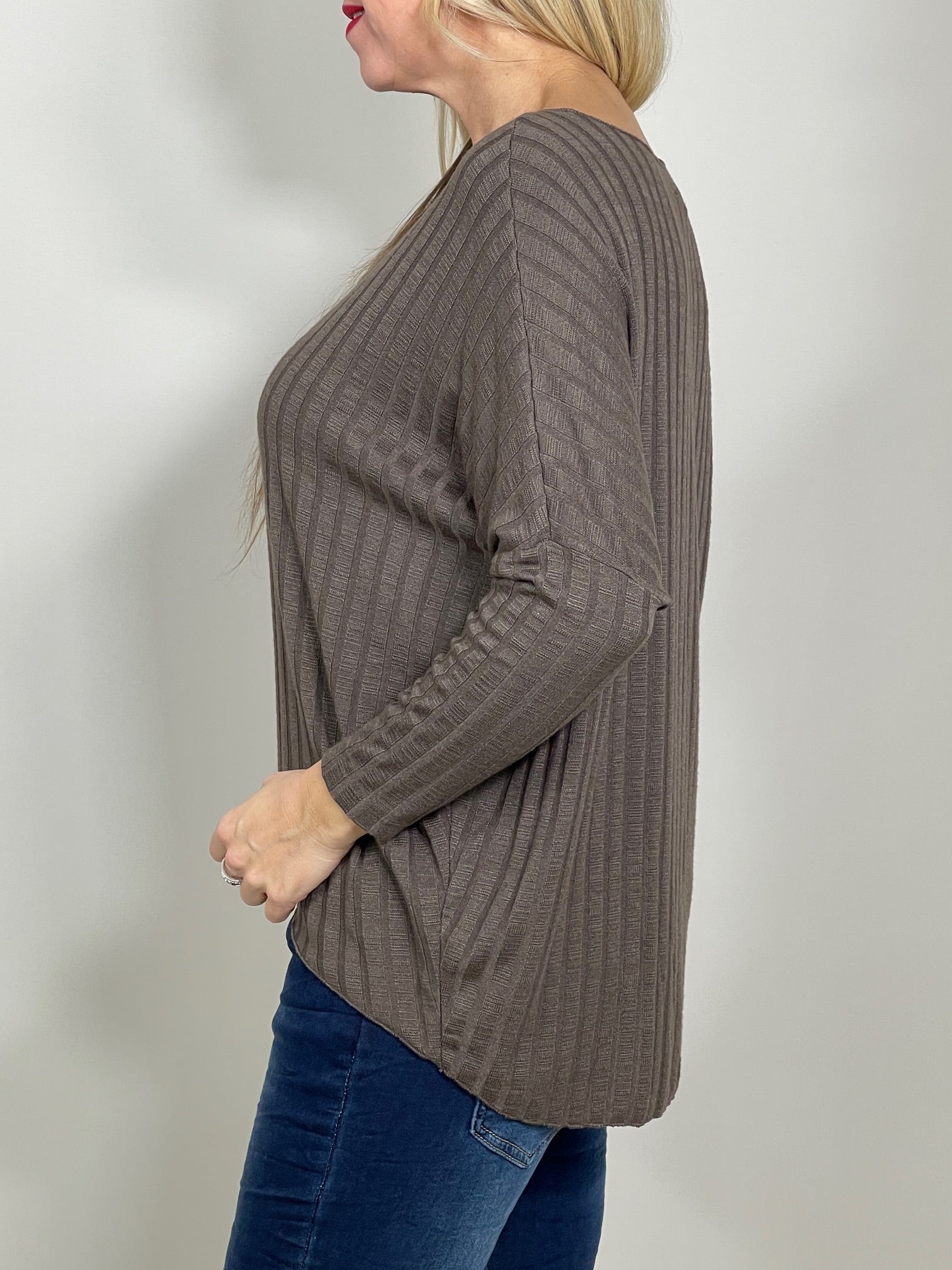 Basic Langarmshirt Ripp-Optik oversized in versch. Farben