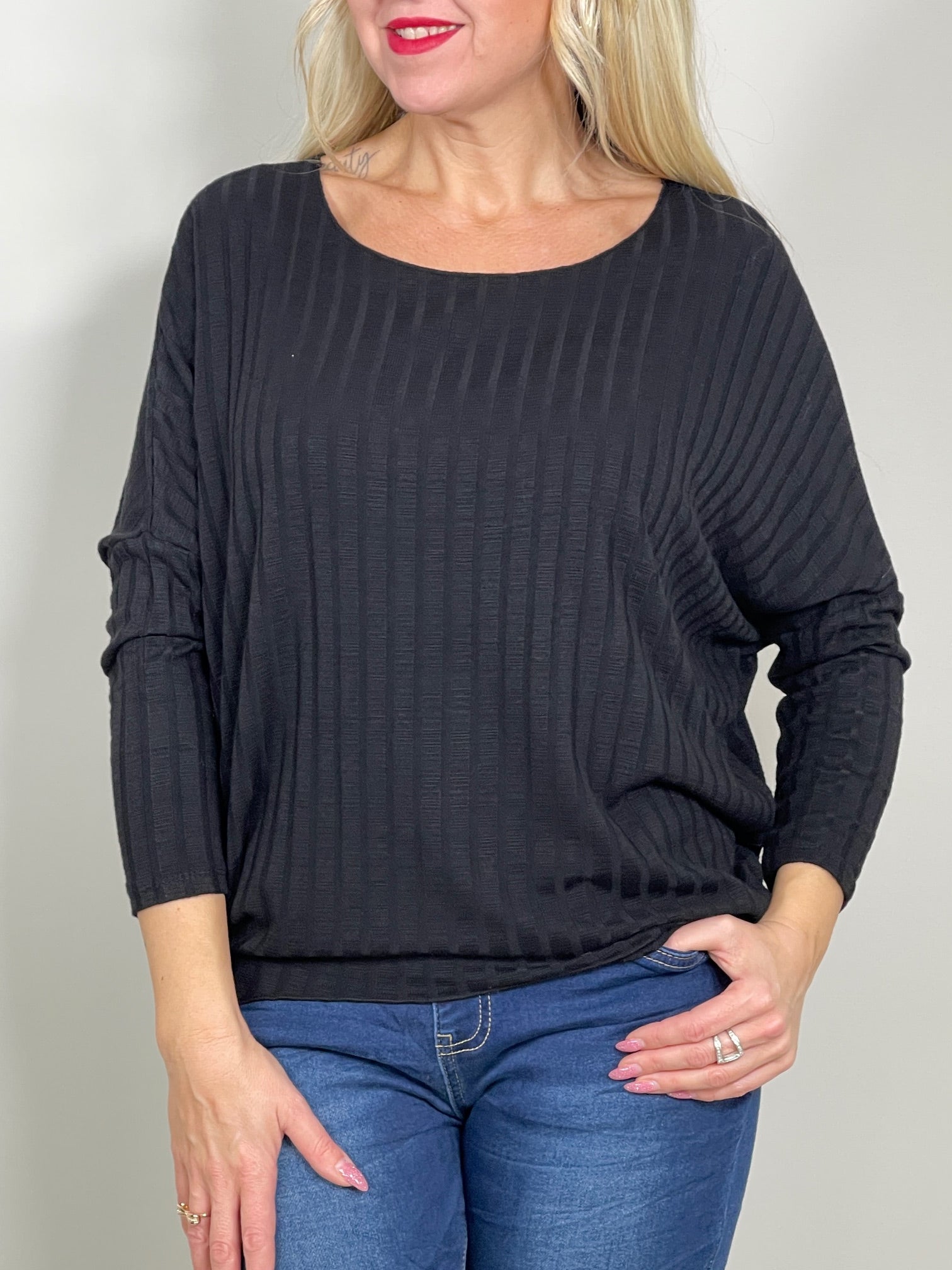 Basic Langarmshirt Ripp-Optik oversized in versch. Farben