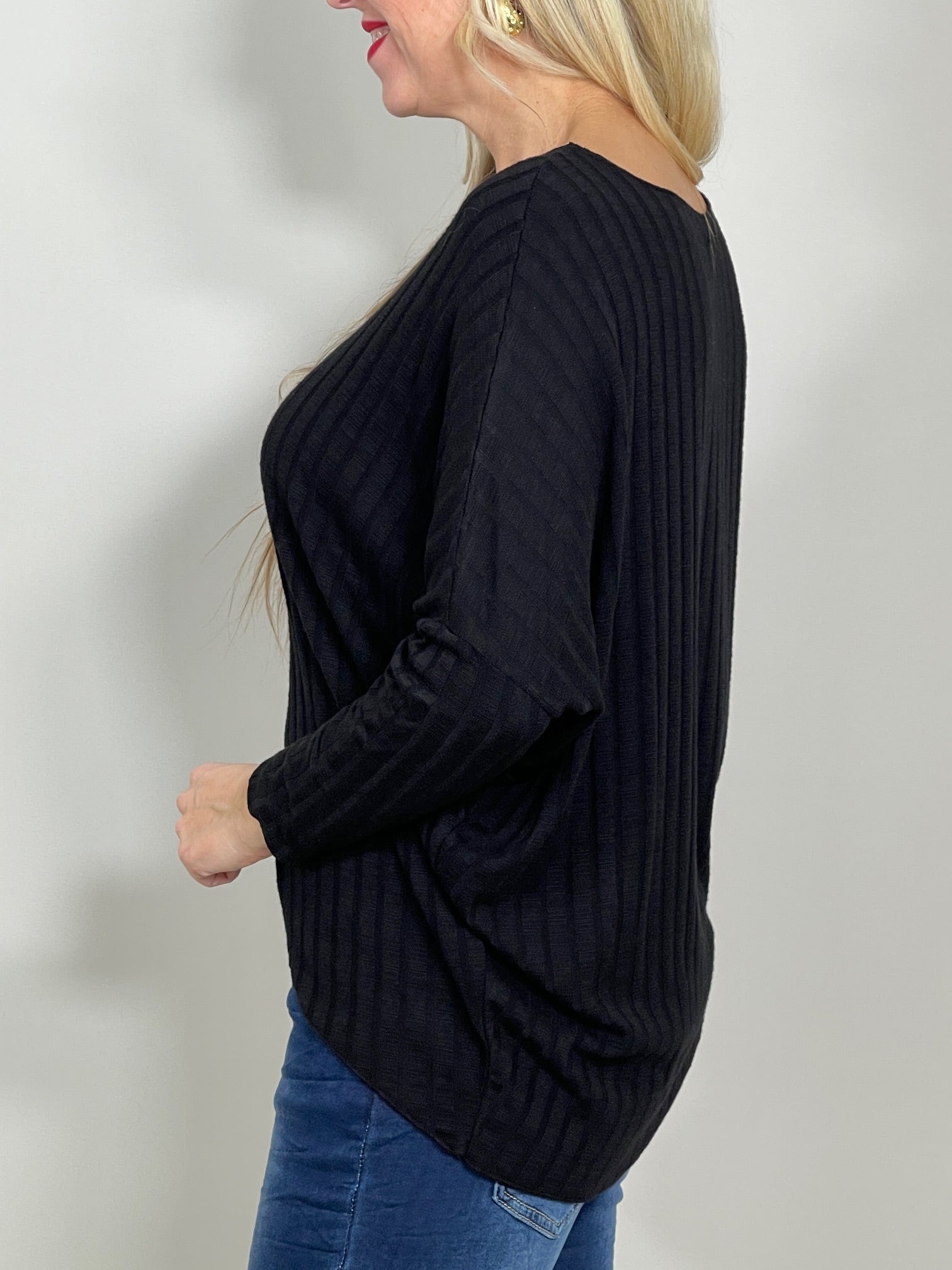 Basic Langarmshirt Ripp-Optik oversized in versch. Farben