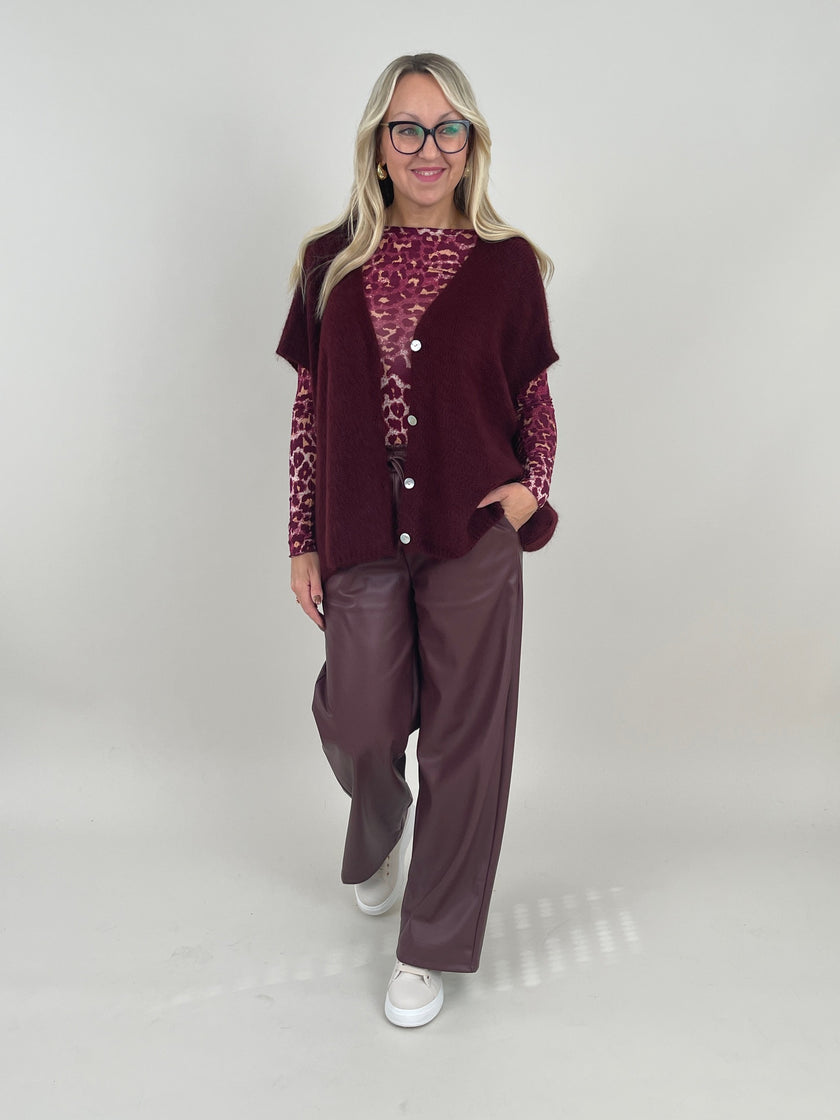 Langarmshirt mit Cashmere Leo in Bordeaux Art. 6458