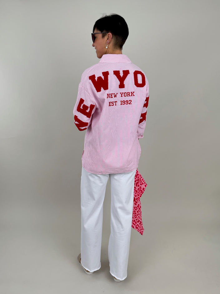 Bluse mit Streifen und Schriftzug in Rosa Artikel 6004