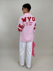 Bluse mit Streifen und Schriftzug in Rosa Artikel 6004