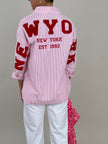 Bluse mit Streifen und Schriftzug in Rosa Artikel 6004