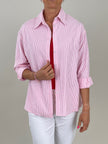 Bluse mit Streifen und Schriftzug in Rosa Artikel 6004