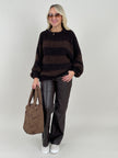 Pullover Bouclé Grobstrick mit Streifen in Braun Art. 6441