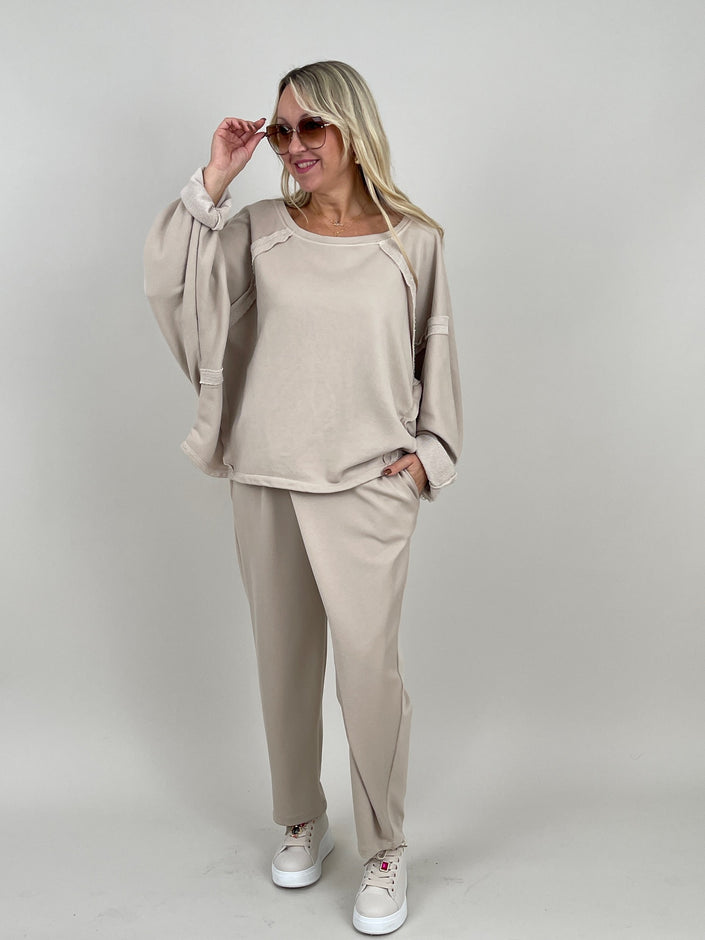 Sweatshirt Raw-Cut Details in Beige Artikel 6374