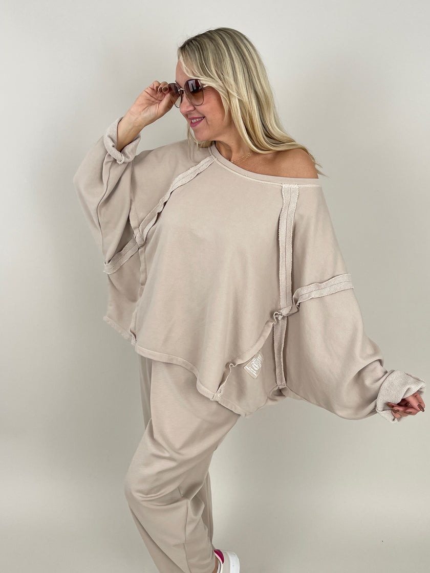 Sweatshirt Raw-Cut Details in Beige Artikel 6374