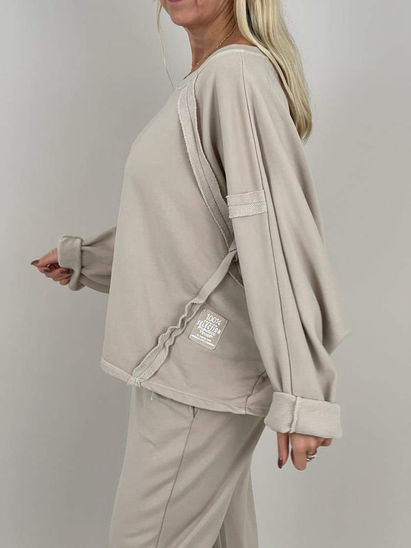 Sweatshirt Raw-Cut Details in Beige Artikel 6374