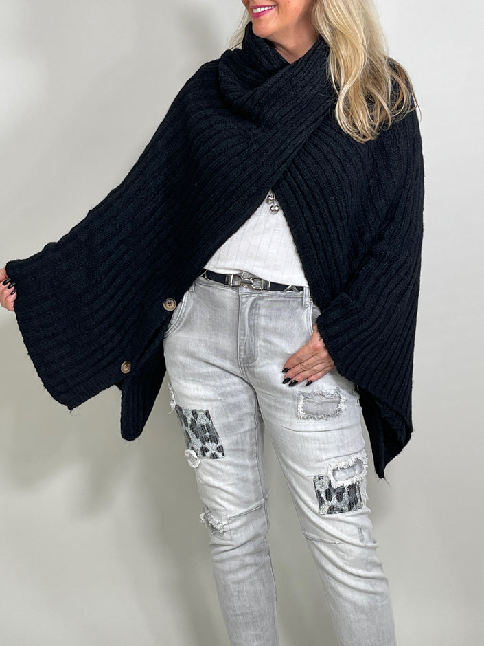 Strick-Poncho mit Ärmeln in versch. Farben Artikel 5506