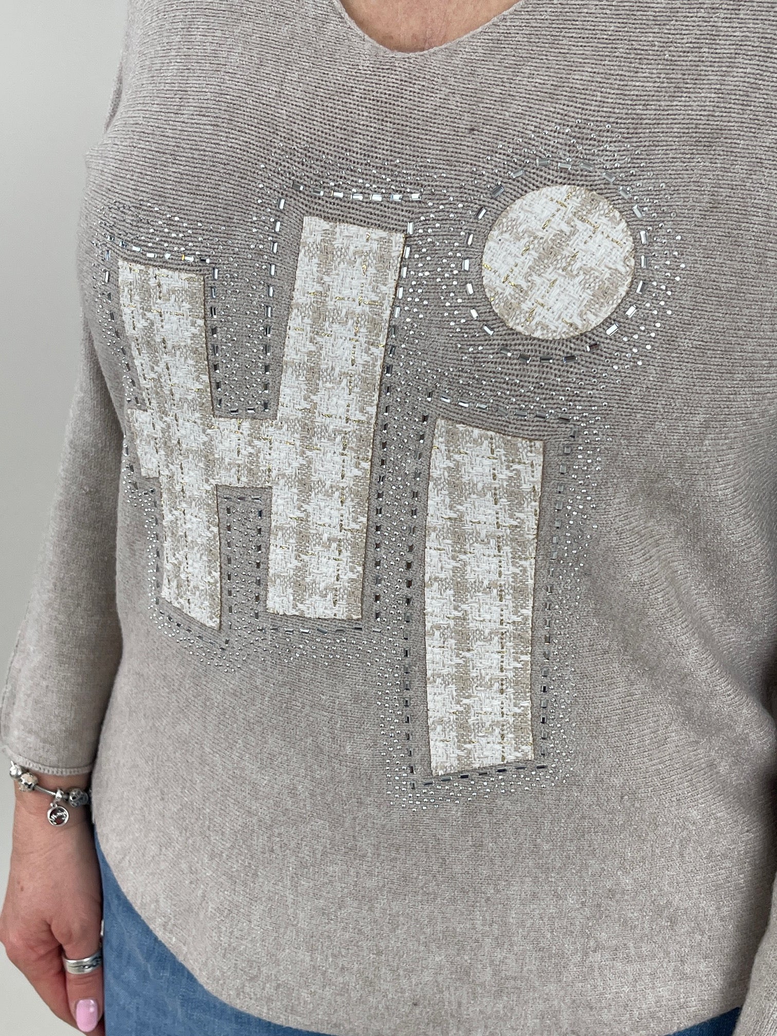 Pullover mit Druck in Beige Art. 6718