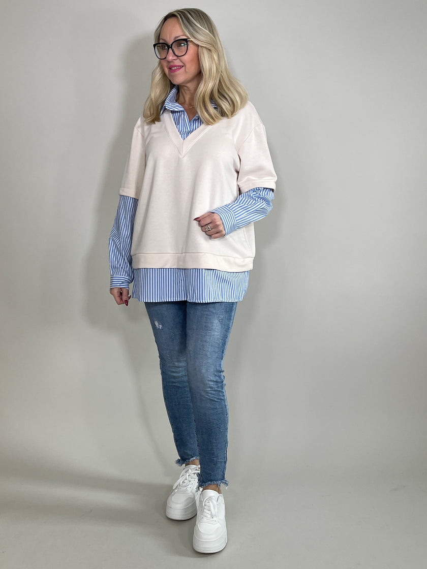 Sweatshirt mit Bluseneinsatz in versch. Farben