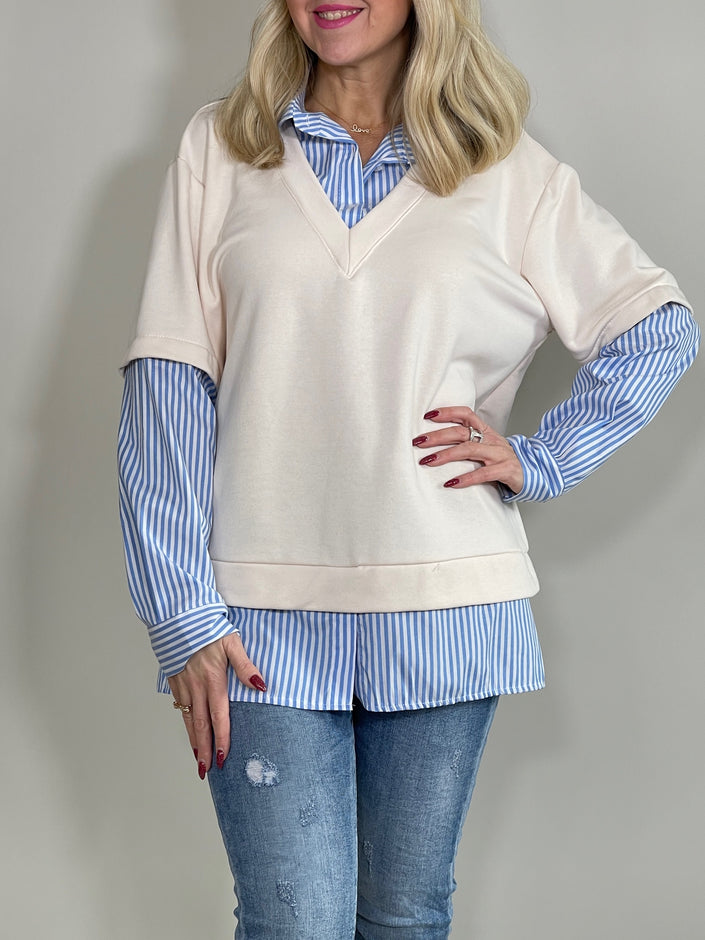 Sweatshirt mit Bluseneinsatz in versch. Farben